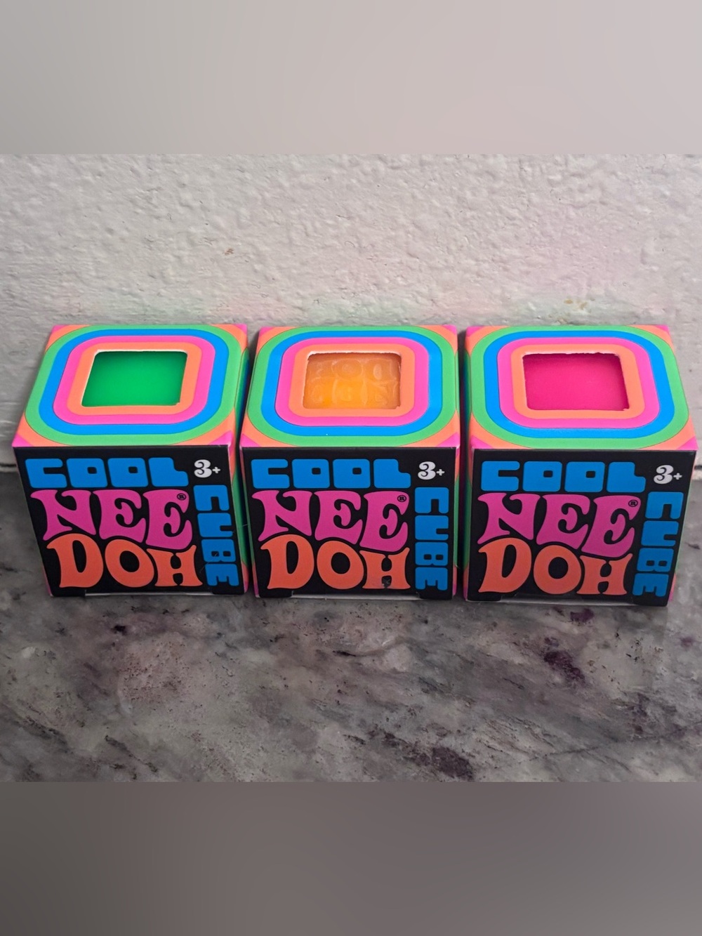 NeeDoh Schylling Cool Cubes- Green , Orange & Pink